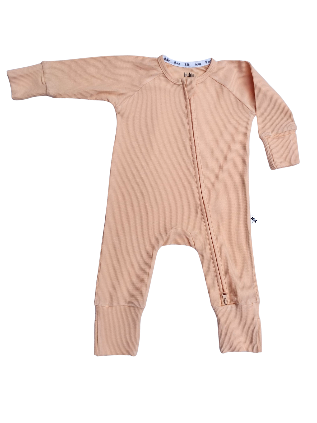 Coral ribbed bamboo baby sleepsuit with two-way zip