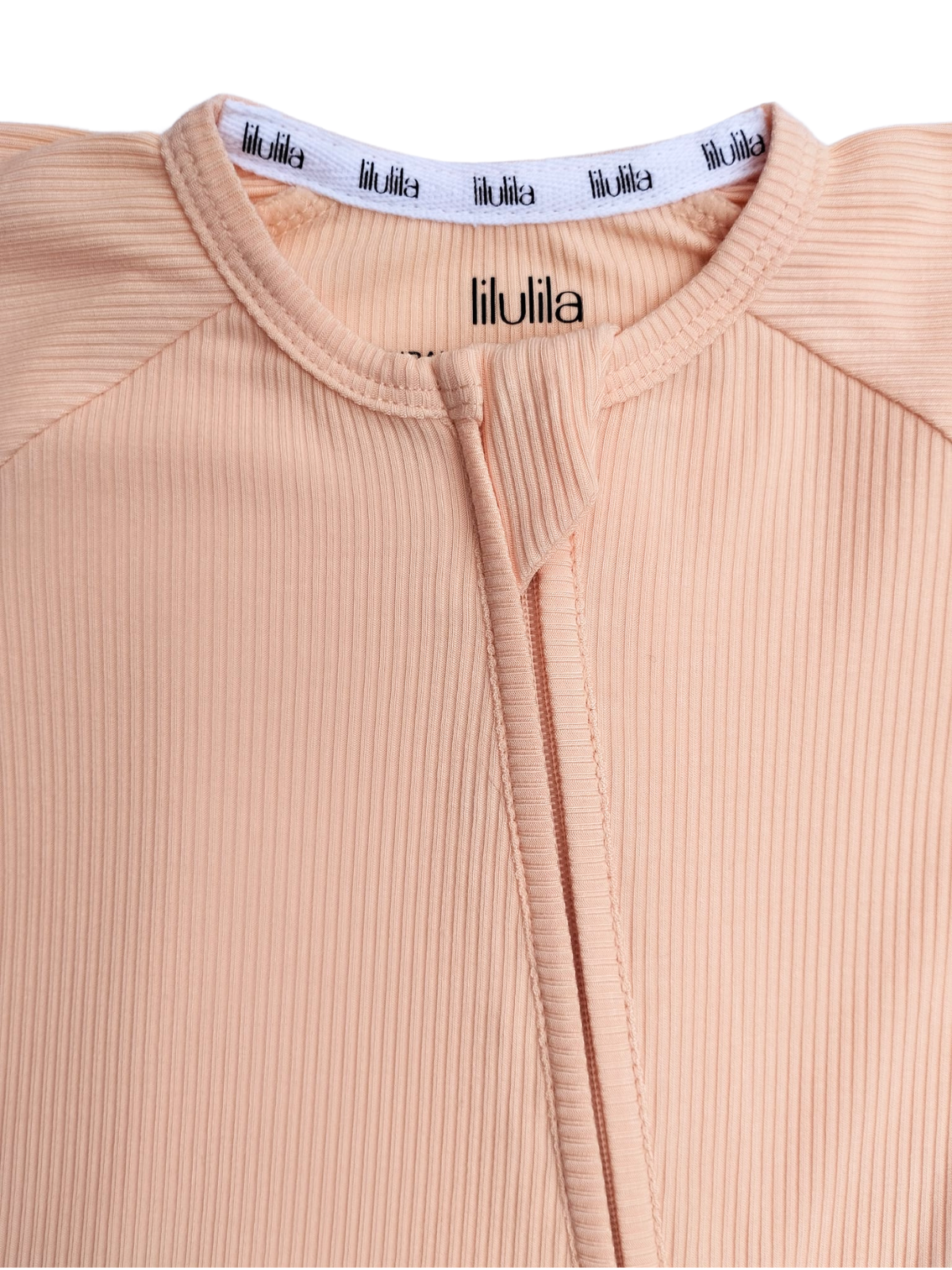 Coral ribbed bamboo baby sleepsuit with two-way zip