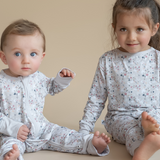 Floral bouquet print bamboo baby sleepsuit with two-way zip
