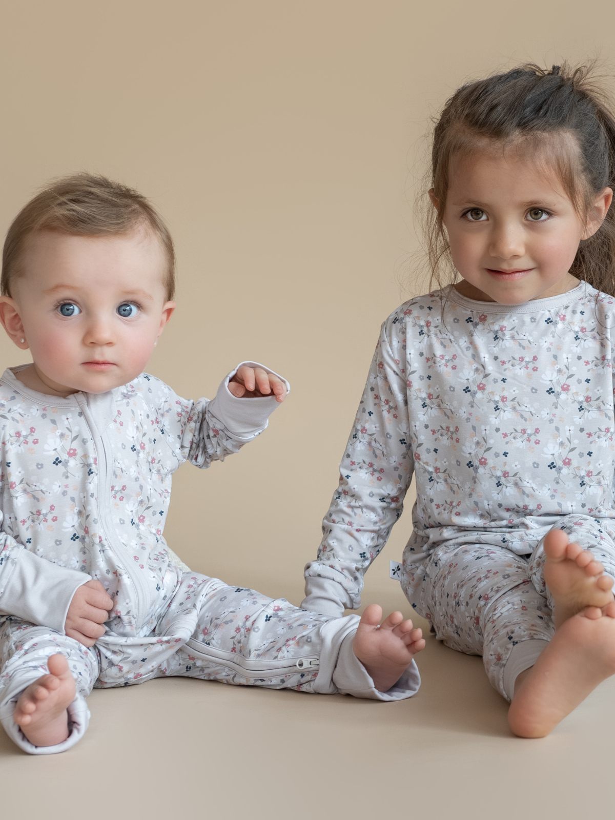 Floral bouquet print bamboo baby sleepsuit with two-way zip